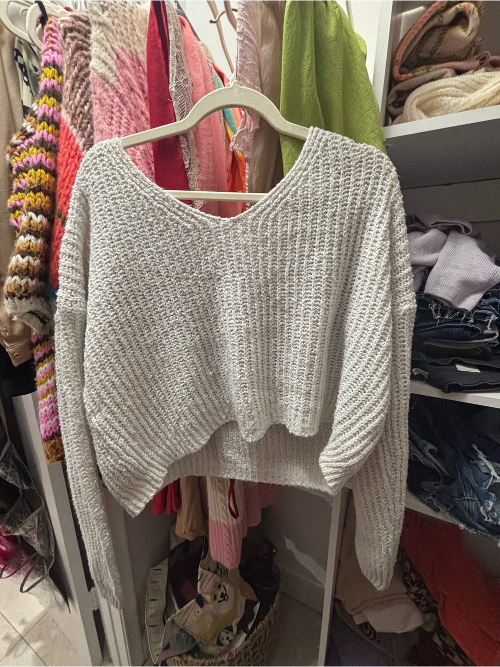 Hooked Up by IOT Cream Chunky Scoop-Neck Pullover Sweater